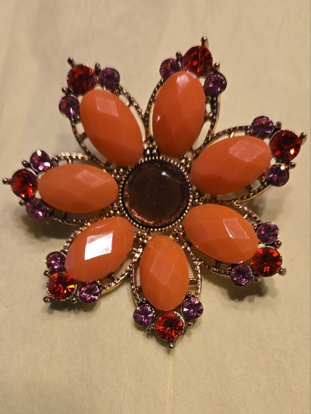 Multicolor & Coral Flower Crystal Brooch Set - Women Jewelry - Picture 3 of 3